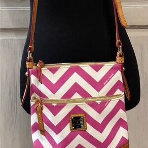 Dooney & Bourke Pink and White Chevron Crossbody Bag